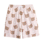 Cute Brown Bear Pattern Print Cotton Shorts