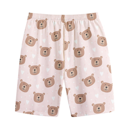 Cute Brown Bear Pattern Print Cotton Shorts