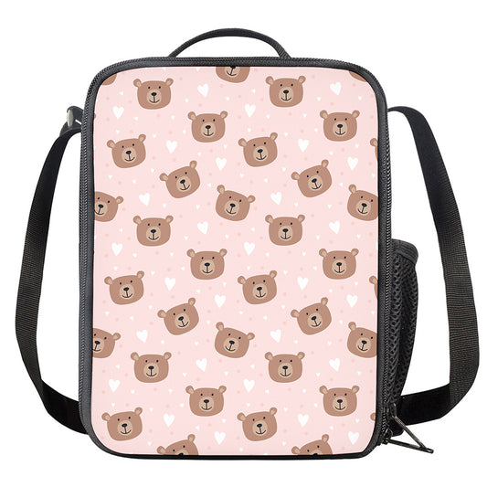Cute Brown Bear Pattern Print Crossbody Lunch Bag