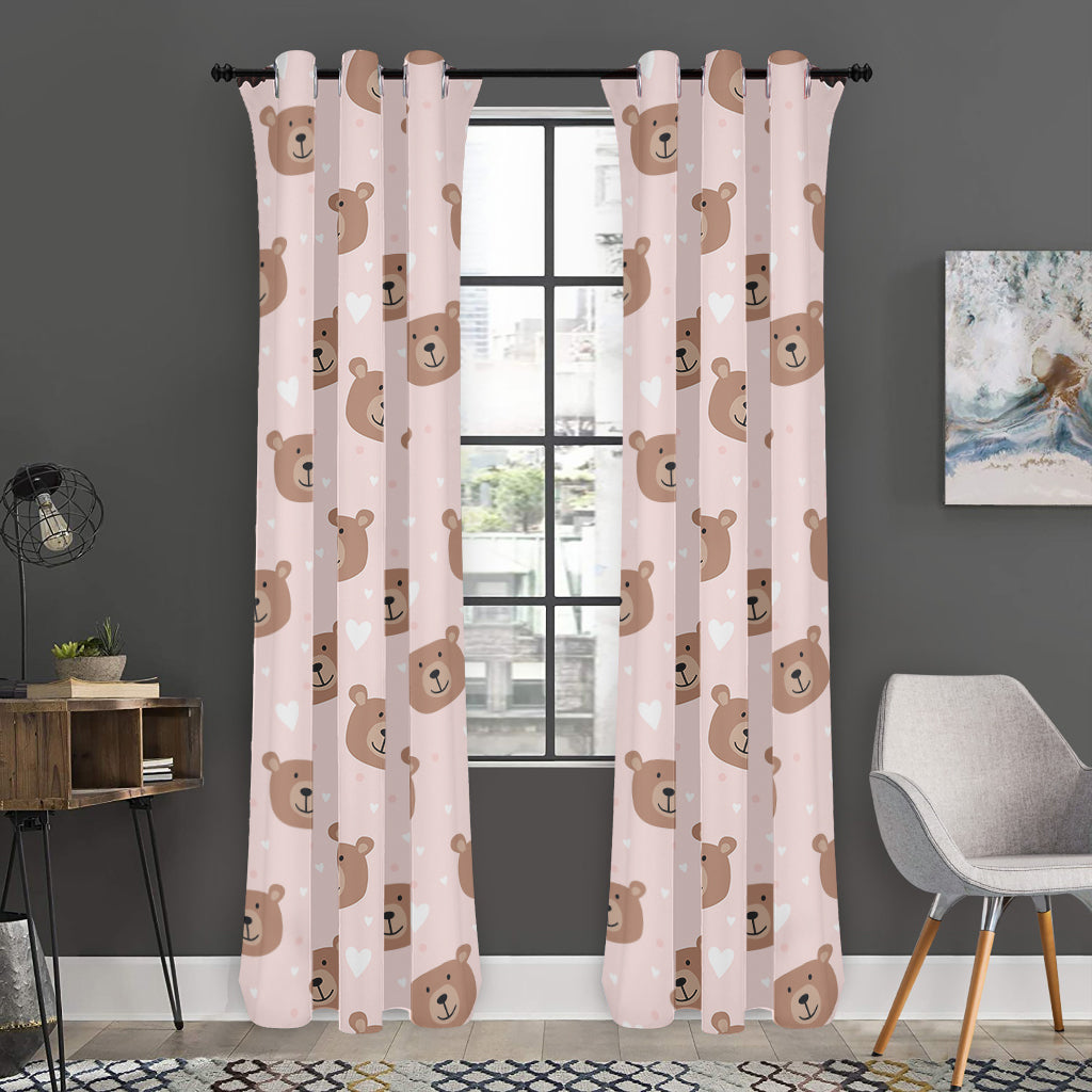 Cute Brown Bear Pattern Print Curtain
