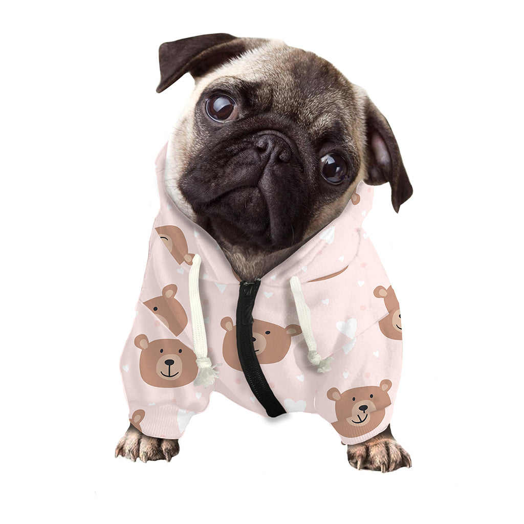Cute Brown Bear Pattern Print Dog Zip Up Hoodie