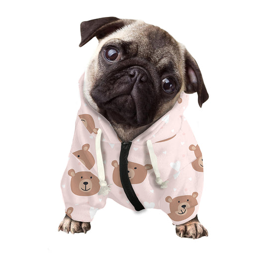 Cute Brown Bear Pattern Print Dog Zip Up Hoodie