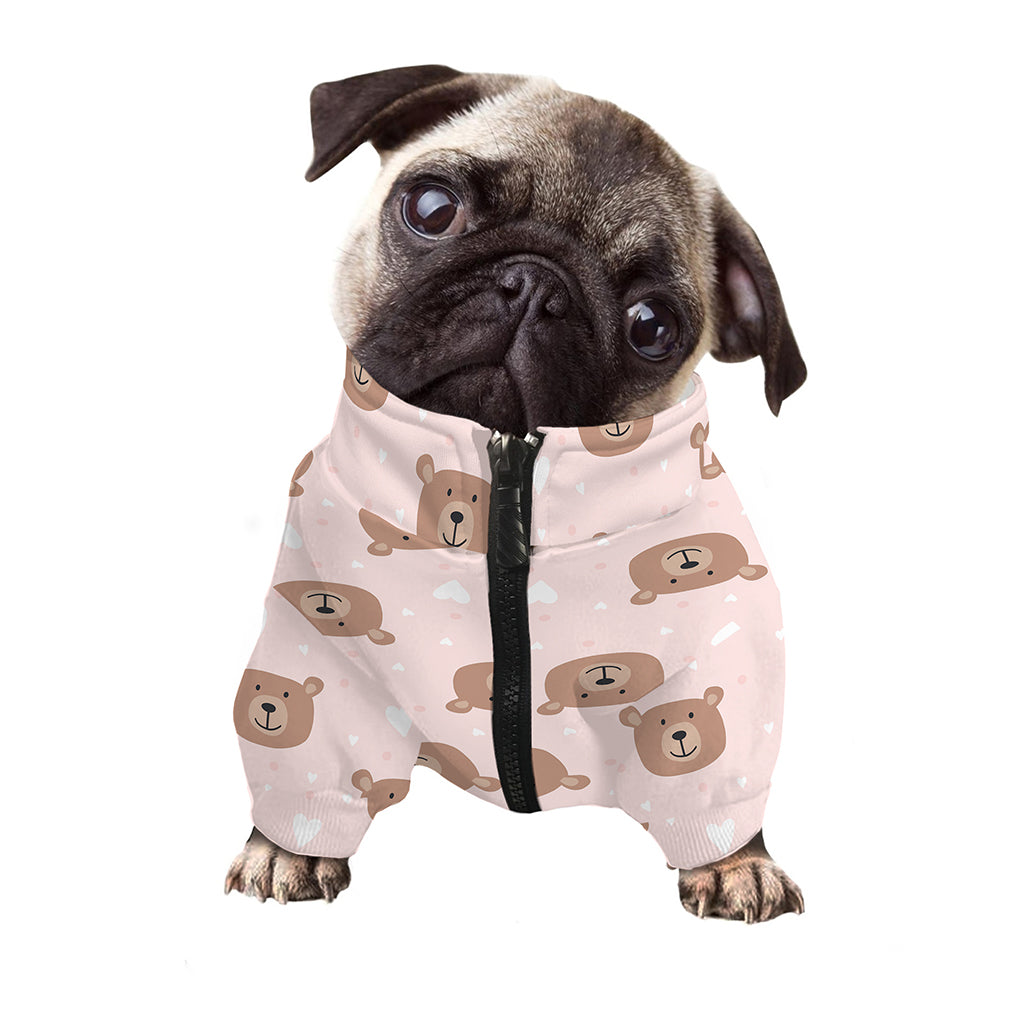 Cute Brown Bear Pattern Print Dog Zip Up Jacket