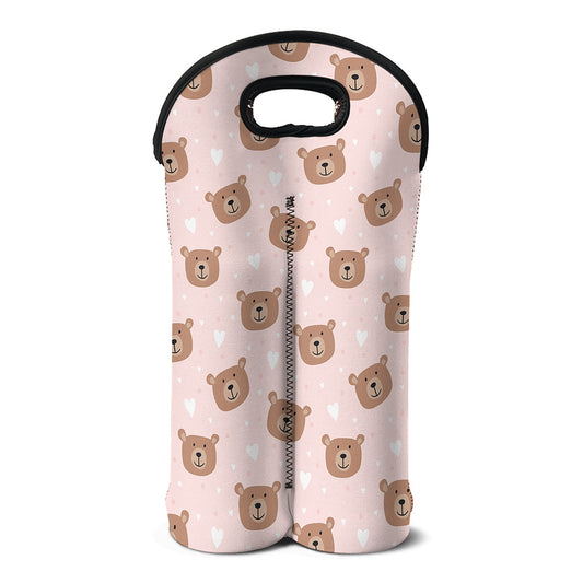 Cute Brown Bear Pattern Print Double Neoprene Wine Tote