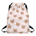 Cute Brown Bear Pattern Print Drawstring Backpack