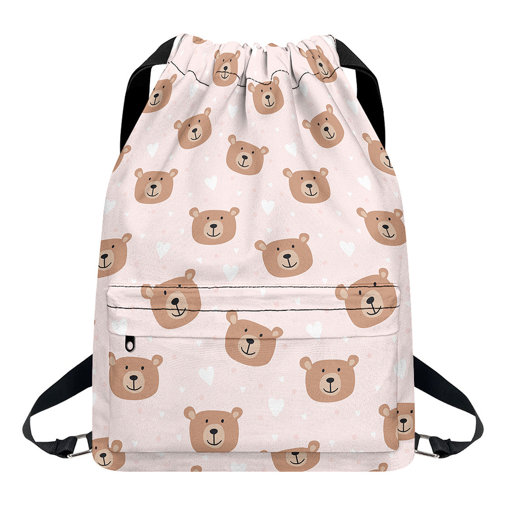 Cute Brown Bear Pattern Print Drawstring Backpack