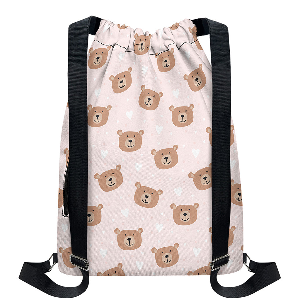 Cute Brown Bear Pattern Print Drawstring Backpack