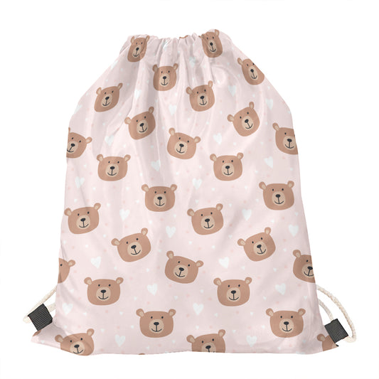 Cute Brown Bear Pattern Print Drawstring Bag