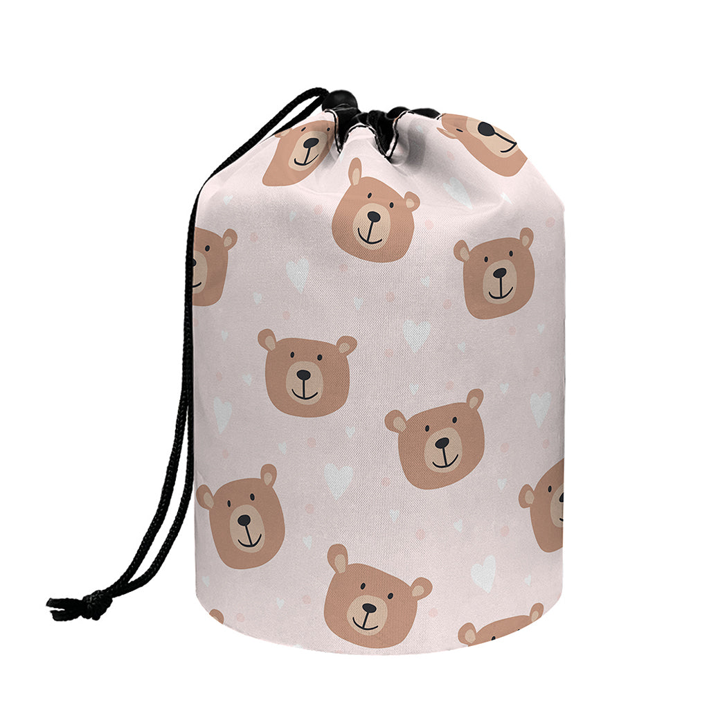 Cute Brown Bear Pattern Print Drawstring Makeup Bag