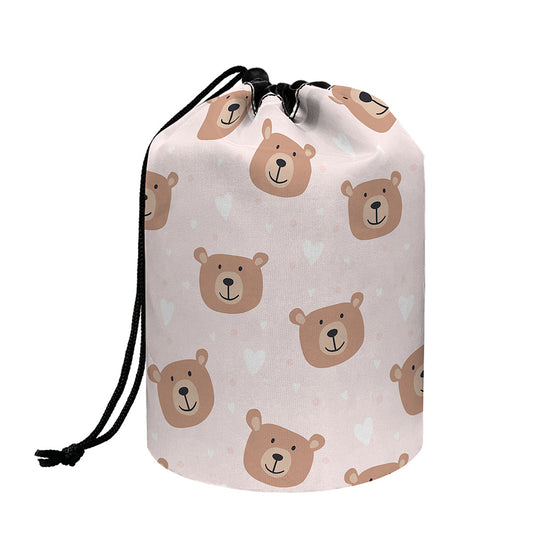Cute Brown Bear Pattern Print Drawstring Makeup Bag