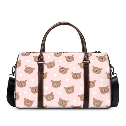 Cute Brown Bear Pattern Print Duffle Bag