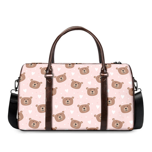 Cute Brown Bear Pattern Print Duffle Bag
