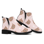 Cute Brown Bear Pattern Print Flat Ankle Boots