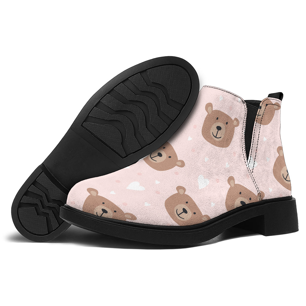 Cute Brown Bear Pattern Print Flat Ankle Boots