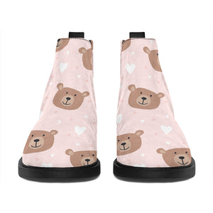 Cute Brown Bear Pattern Print Flat Ankle Boots