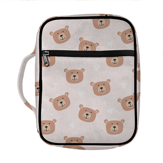 Cute Brown Bear Pattern Print Front Pocket Bible Bag