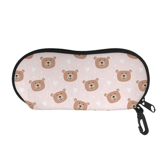 Cute Brown Bear Pattern Print Glasses Case