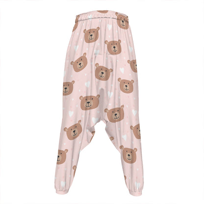 Cute Brown Bear Pattern Print Hammer Pants