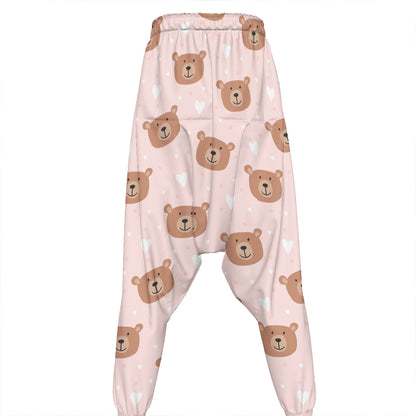 Cute Brown Bear Pattern Print Hammer Pants
