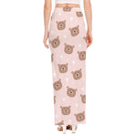 Cute Brown Bear Pattern Print High Slit Maxi Skirt