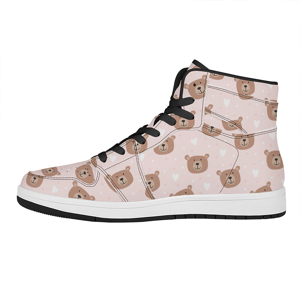 Cute Brown Bear Pattern Print High Top Leather Sneakers