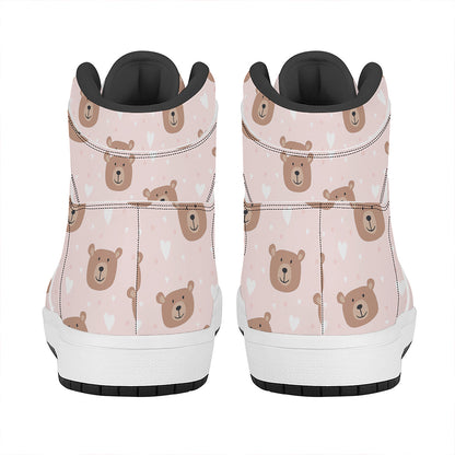 Cute Brown Bear Pattern Print High Top Leather Sneakers