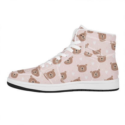 Cute Brown Bear Pattern Print High Top Leather Sneakers