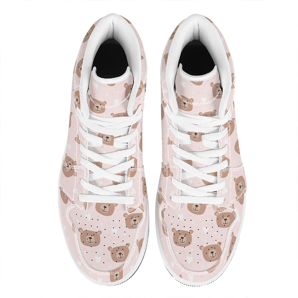 Cute Brown Bear Pattern Print High Top Leather Sneakers