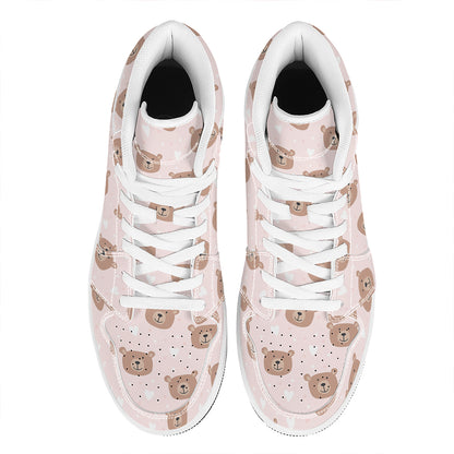 Cute Brown Bear Pattern Print High Top Leather Sneakers
