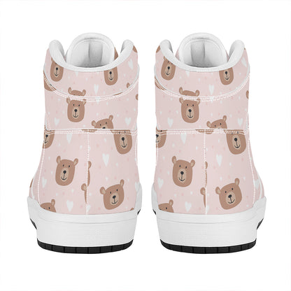 Cute Brown Bear Pattern Print High Top Leather Sneakers