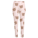 Cute Brown Bear Pattern Print High-Waisted Pocket Leggings