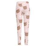 Cute Brown Bear Pattern Print High-Waisted Pocket Leggings