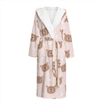 Cute Brown Bear Pattern Print Hooded Bathrobe