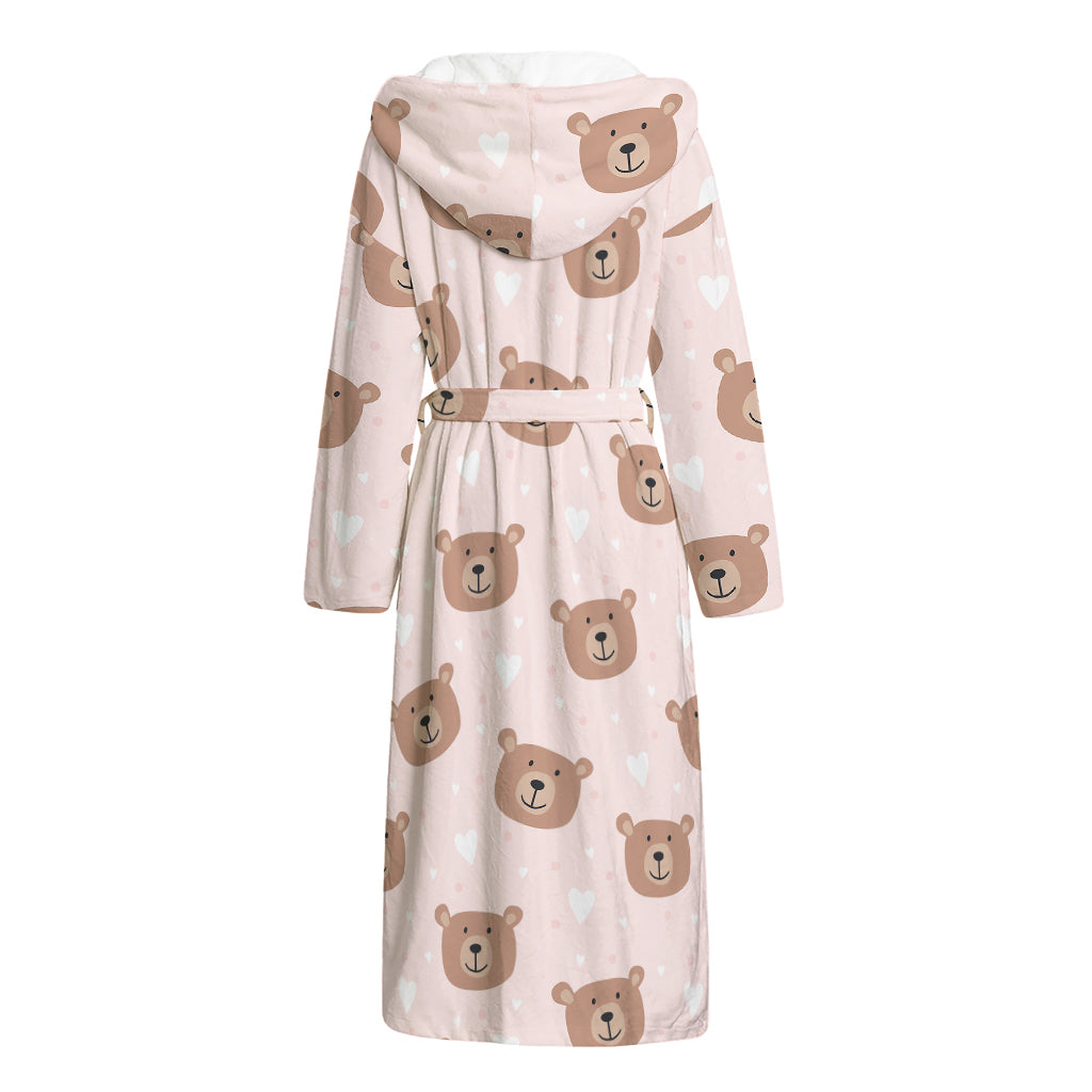 Cute Brown Bear Pattern Print Hooded Bathrobe