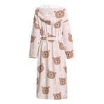 Cute Brown Bear Pattern Print Hooded Bathrobe