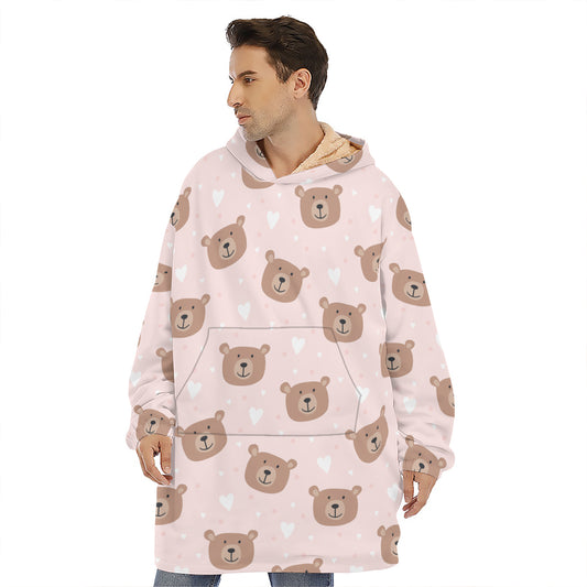 Cute Brown Bear Pattern Print Hoodie Blanket