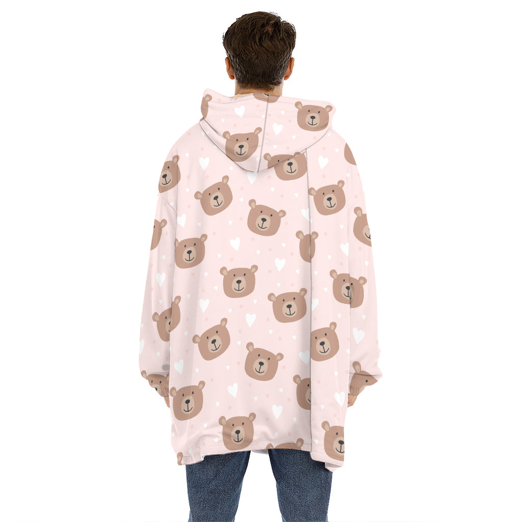 Cute Brown Bear Pattern Print Hoodie Blanket