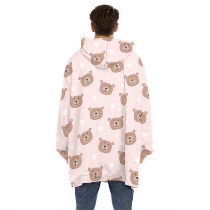 Cute Brown Bear Pattern Print Hoodie Blanket