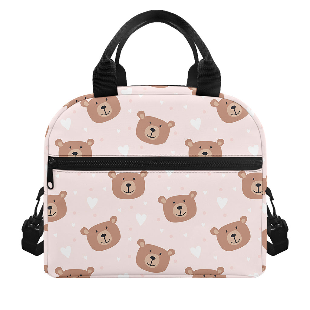 Cute Brown Bear Pattern Print Insulated Lunch Bag