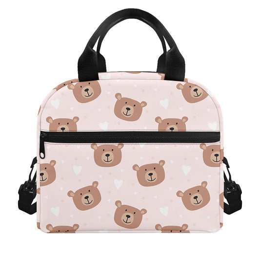 Cute Brown Bear Pattern Print Insulated Lunch Bag