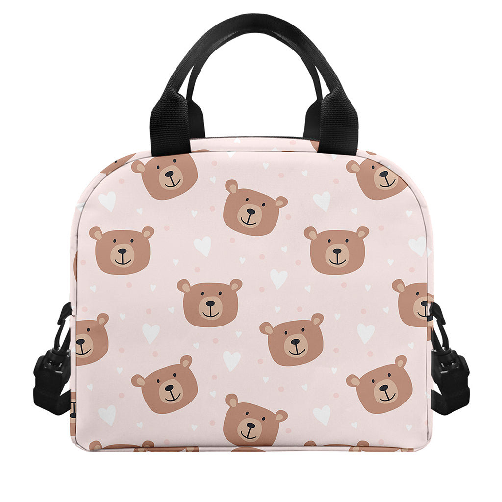 Cute Brown Bear Pattern Print Insulated Lunch Bag