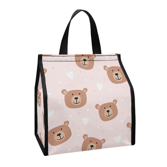 Cute Brown Bear Pattern Print Insulated Lunch Tote