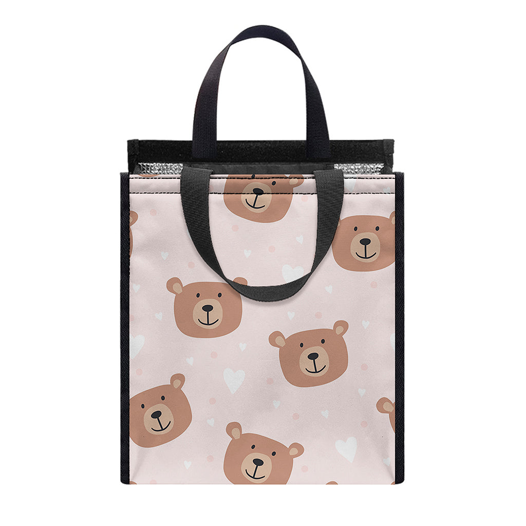 Cute Brown Bear Pattern Print Insulated Lunch Tote