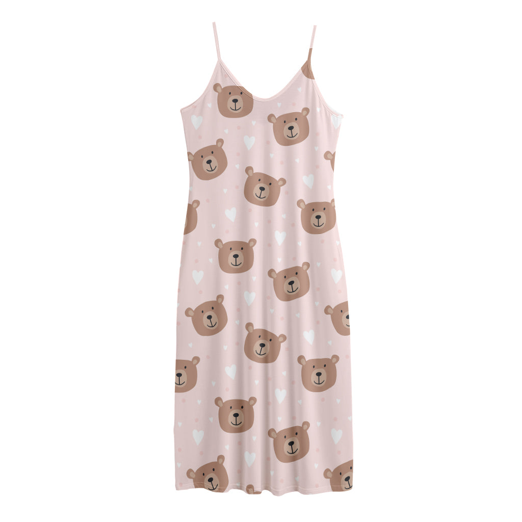 Cute Brown Bear Pattern Print Jersey Midi Cami Dress