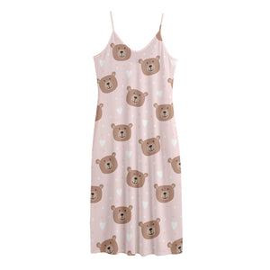 Cute Brown Bear Pattern Print Jersey Midi Cami Dress