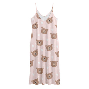 Cute Brown Bear Pattern Print Jersey Midi Cami Dress