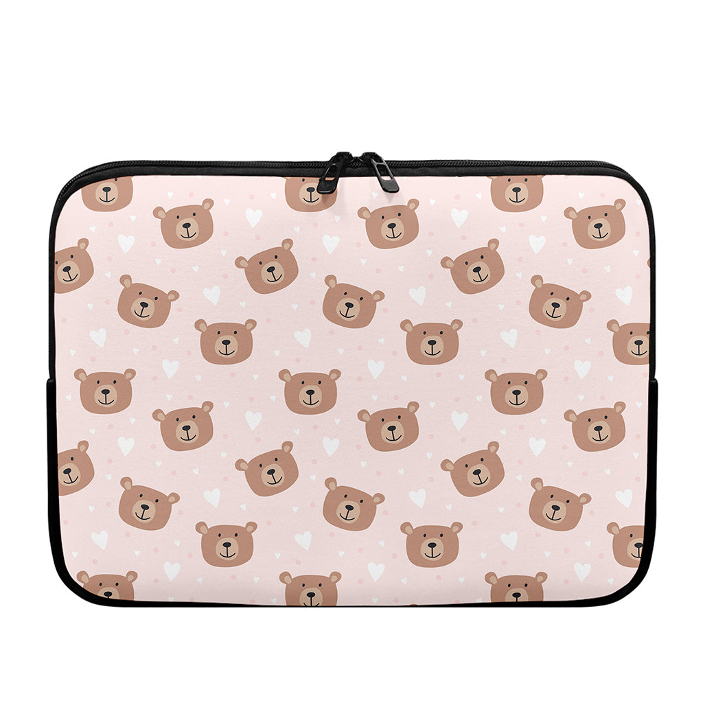 Cute Brown Bear Pattern Print Laptop Sleeve