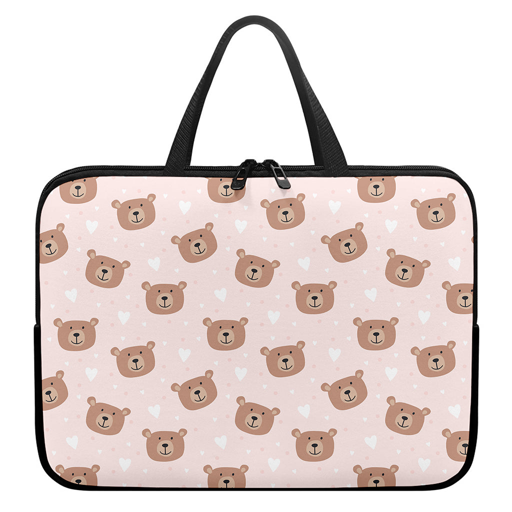 Cute Brown Bear Pattern Print Laptop Sleeve With Handle