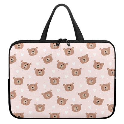 Cute Brown Bear Pattern Print Laptop Sleeve With Handle