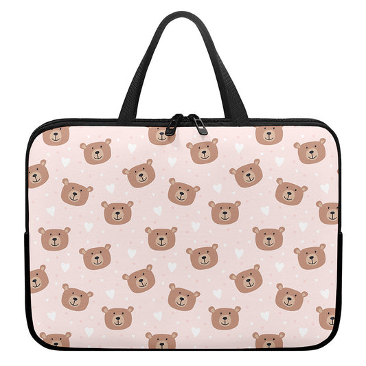 Cute Brown Bear Pattern Print Laptop Sleeve With Handle
